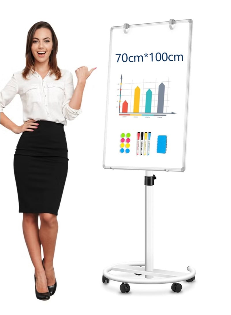 Apustim 70 x 100 CM Mobile Whiteboard with Stand Magnetic Whiteboard with Height Adjustable Flip Style Stand Erasable Standing Whiteboard Ideal for Offices and Educational Settings - Image 1