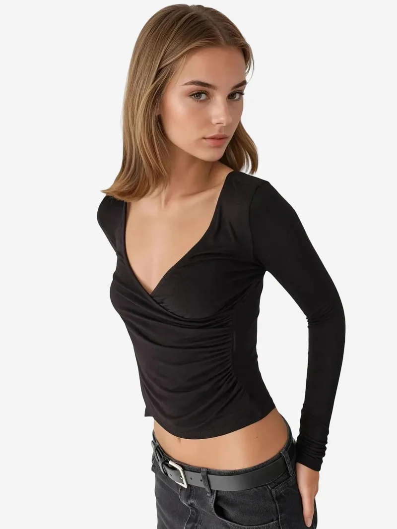 HICCUP Slim Fit Soft Touch V-Neck Long Sleeve Top