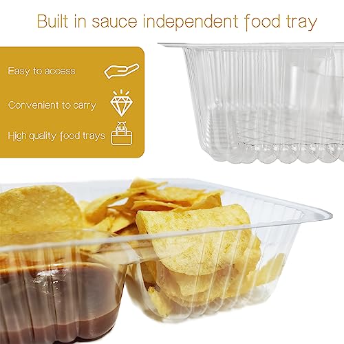 AHKUNMT 50 PC Nacho Trays Disposable, 12oz Plastic Nacho Containers with Chip and Dip Holder, 6x5 In 2 Compartments Clear Snack Trays for Kids,Parties, Movie Night Supplies (Plastic-50pc) - Image 3