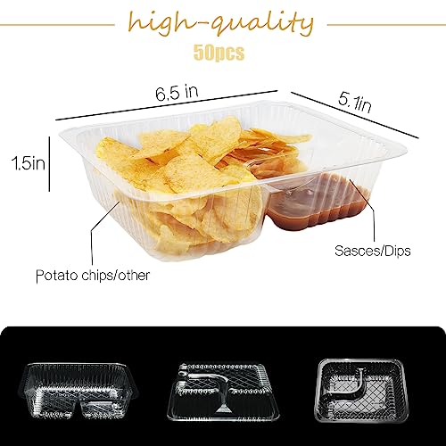 AHKUNMT 50 PC Nacho Trays Disposable, 12oz Plastic Nacho Containers with Chip and Dip Holder, 6x5 In 2 Compartments Clear Snack Trays for Kids,Parties, Movie Night Supplies (Plastic-50pc) - Image 2