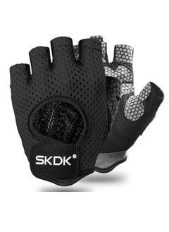 SKDK Breathable Exercise Gloves, Flexible Anti Slip Weight Lifting Gloves With Shock Absorbing Foam Pad Palm, Hollow Silicone Palm Training Gloves For Cycling, Bodybuilding, Gym Workout, (Size M, Black)  - Image 1
