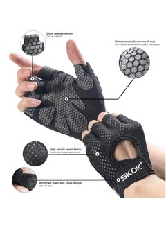 SKDK Breathable Exercise Gloves, Flexible Anti Slip Weight Lifting Gloves With Shock Absorbing Foam Pad Palm, Hollow Silicone Palm Training Gloves For Cycling, Bodybuilding, Gym Workout, (Size M, Black)  - Image 2