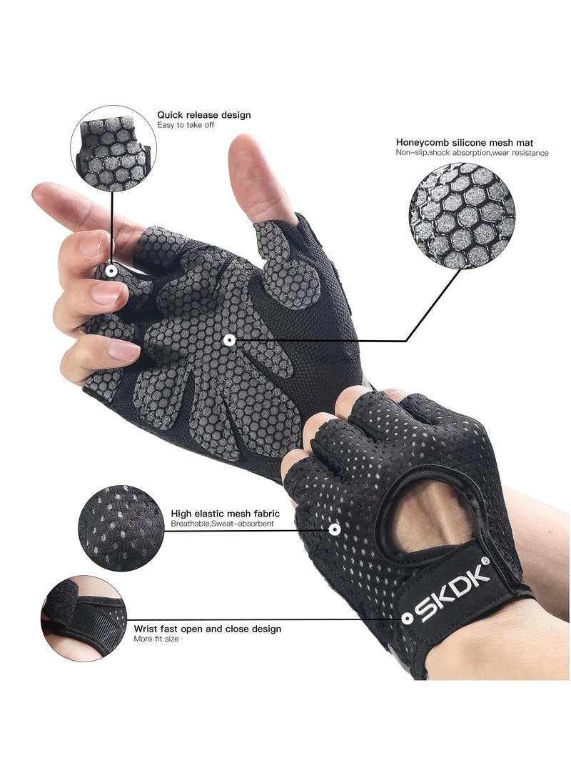 SKDK Breathable Exercise Gloves, Flexible Anti Slip Weight Lifting Gloves With Shock Absorbing Foam Pad Palm, Hollow Silicone Palm Training Gloves For Cycling, Bodybuilding, Gym Workout, (Size M, Black)  - Image 2