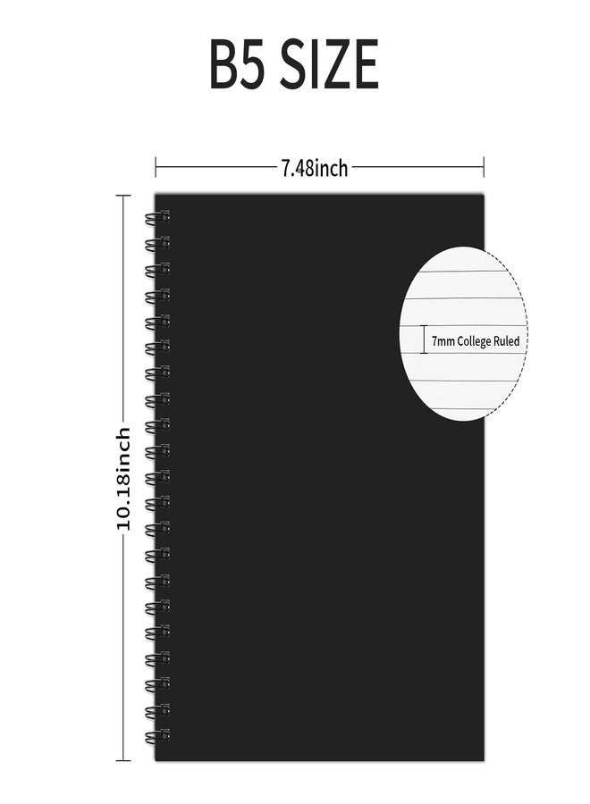 Ouzoustate Lined Spiral Notebook B5 Black Journal 7.48'' X 10.18''-4 Pack 7mm College Ruled Hardcover Notebooks 160 Pages 100GSM Thick Paper for Note Taking School Office Supplies - Image 2