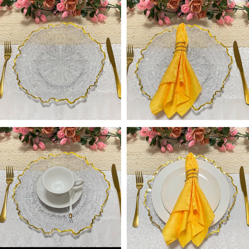 DaCakeWS Acrylic Gold Rim Reef Charger Plates 10PCS, 13inch Plastic Floral Charger Plates Wedding for Dinner (10, Reef Clear) - Image 5