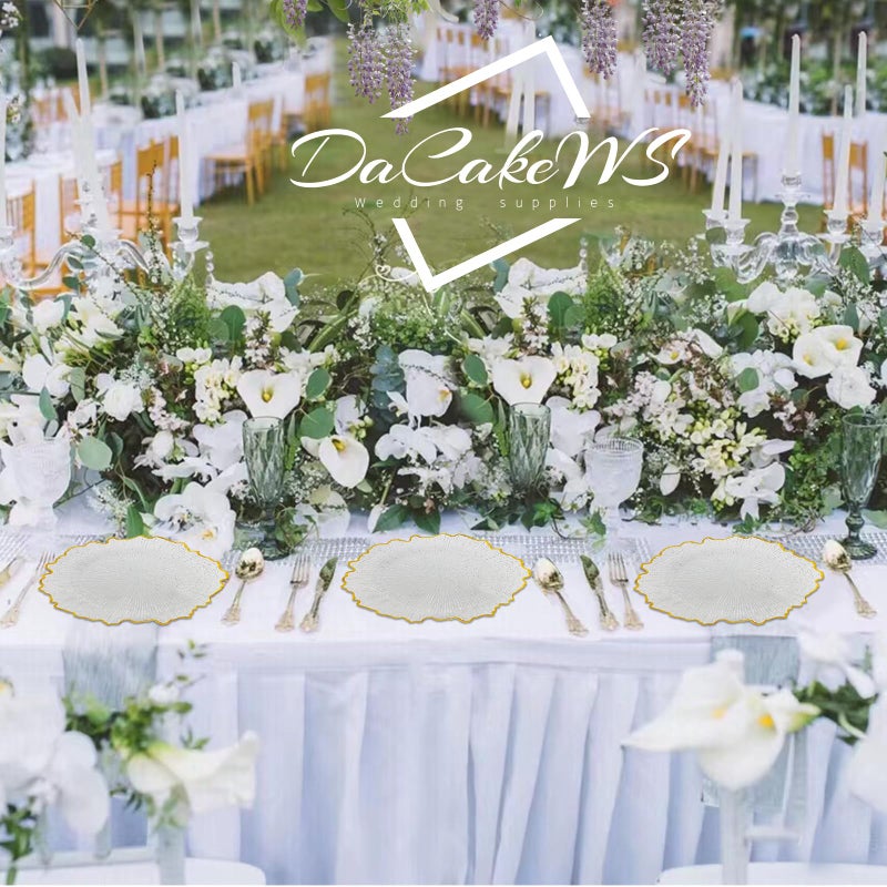 DaCakeWS Acrylic Gold Rim Reef Charger Plates 10PCS, 13inch Plastic Floral Charger Plates Wedding for Dinner (10, Reef Clear) - Image 3