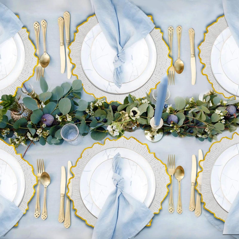 DaCakeWS Acrylic Gold Rim Reef Charger Plates 10PCS, 13inch Plastic Floral Charger Plates Wedding for Dinner (10, Reef Clear) - Image 2