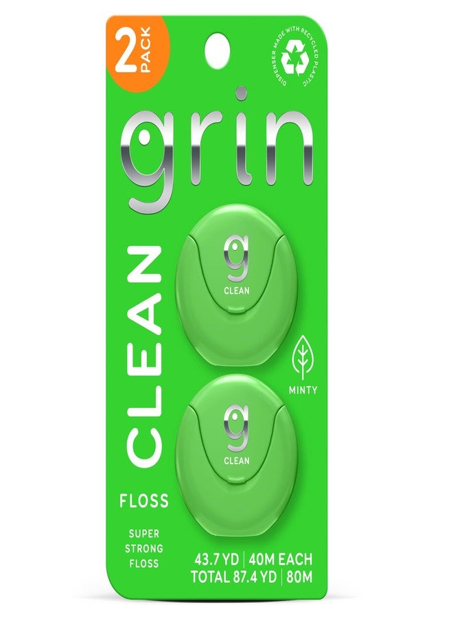 GRIN Clean Dental Floss – 2 Pack (87.4 Yards Total | Super Strong Floss | Minty | Shred-Resistant | Compact Dispenser Made with Recycled Plastic - Image 1