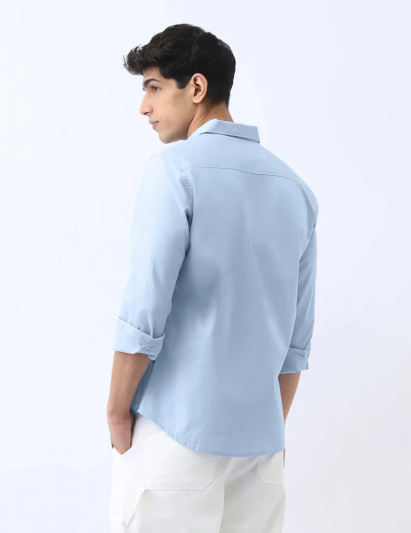 Urbano Fashion  Urbano Fashion Men's Light Blue Cotton Full Sleeve Regular Fit Casual Solid Shirt for Men | Best Price UAE