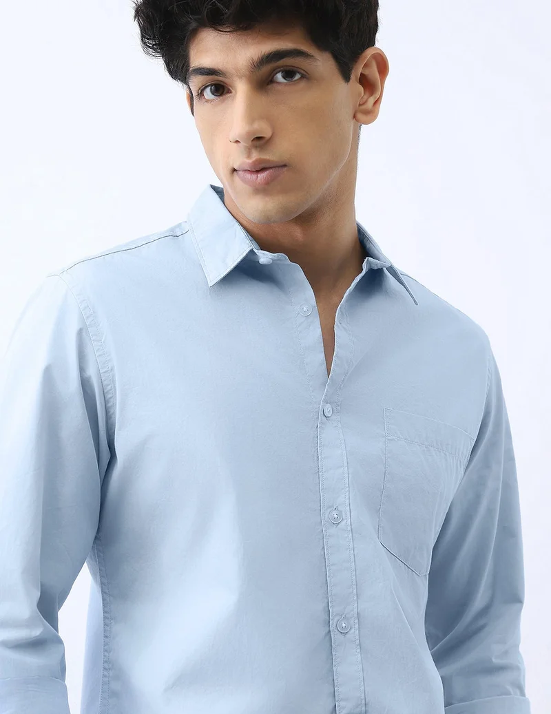 Urbano Fashion Urbano Fashion Men's Light Blue Cotton Full Sleeve Regular Fit Casual Solid Shirt