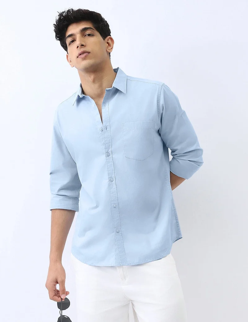 Urbano Fashion  Urbano Fashion Men's Light Blue Cotton Full Sleeve Regular Fit Casual Solid Shirt for Men | Best Price UAE
