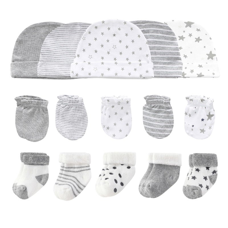 Ruliby Baby Boy Hats Mittens and Socks Set Cotton Newborn Hat Beanie Soft Infant Girls Boys Caps Gloves 06 month - Image 2