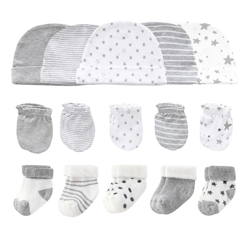Ruliby Baby Boy Hats Mittens and Socks Set Cotton Newborn Hat Beanie Soft Infant Girls Boys Caps Gloves 06 month - Image 1