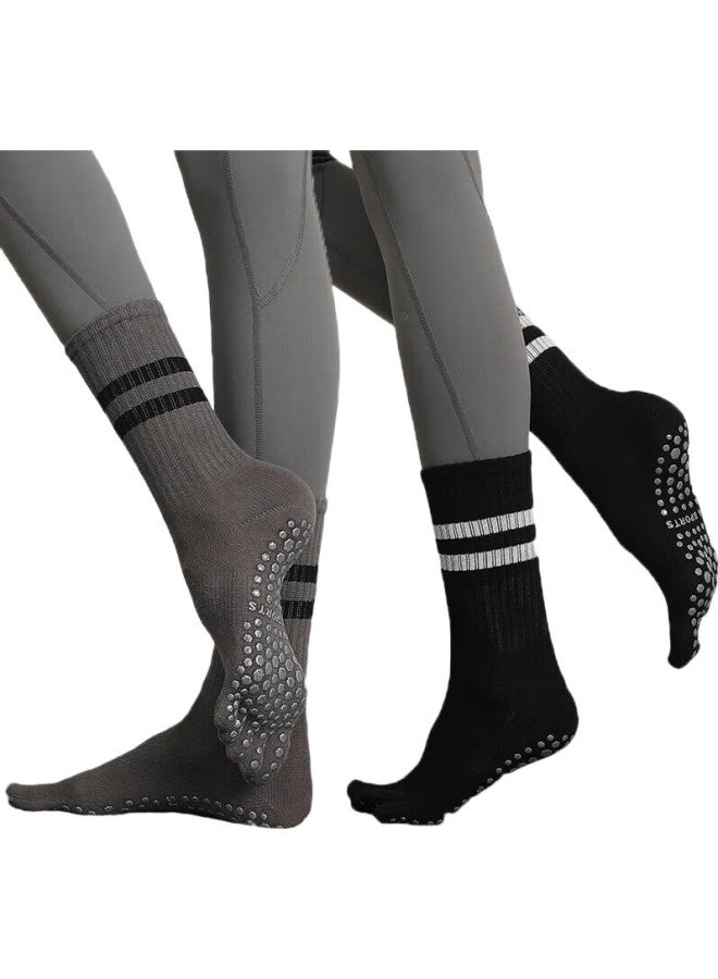 Dweck Professional Yoga Socks, Women'S Mid-Calf, Non-Slip, Pilates, Beginner, Indoor Dance Socks, Gray, 2 Pairs - Image 2