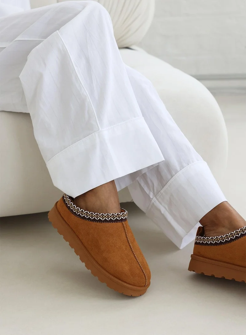 Where's That From 'Oak' Aztec Detail Faux Fur Lining Mini Boots