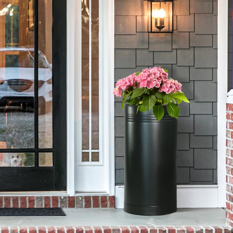 Worth Garden Galvanized Steel Planter 2-Pack - Large:28"x14.5" & Small:24"x12" - Tall Metal Plant Pots - Large Handcrafted Decoration Flower Pot for Indoor Outdoor, Deck, Patio, Front Porch - Black - Image 4