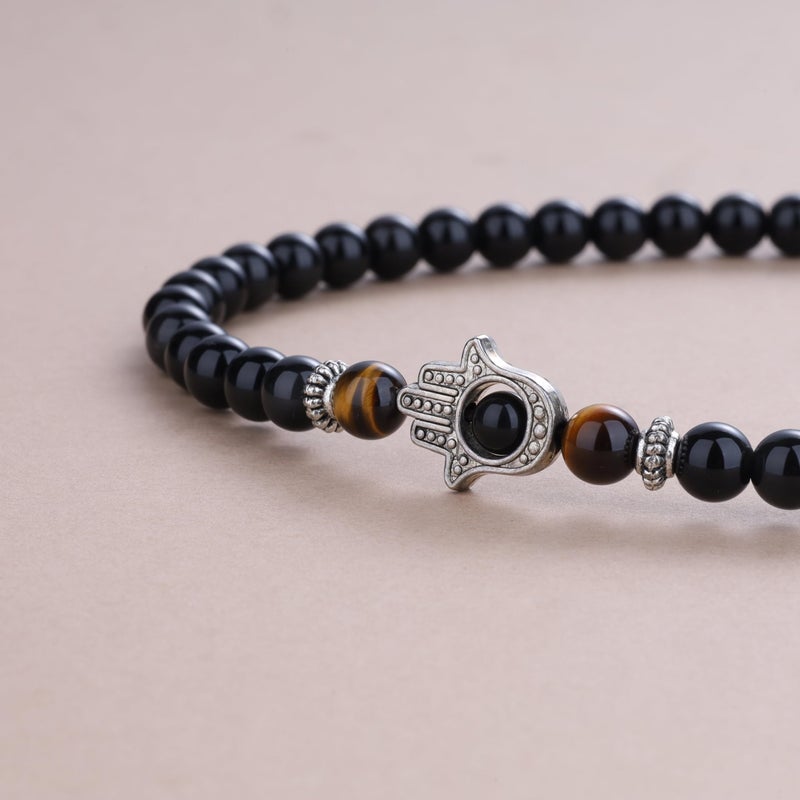 COAI 108 Mala Beads Hamsa Hand Bracelet, Obsidian Tiger Eye 108 Mala Prayer Beads Bracelet for Men Women - Image 5