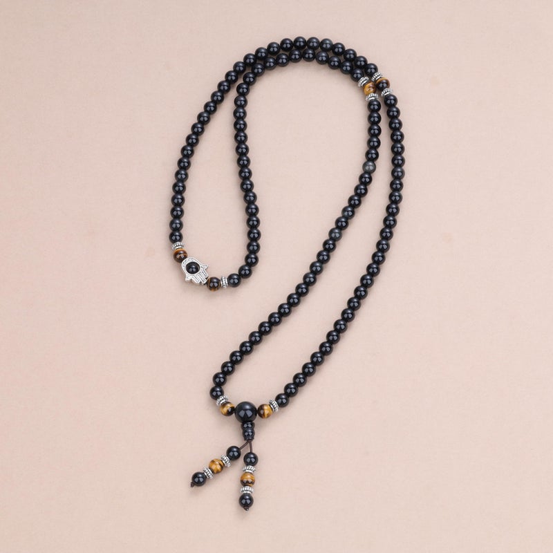 COAI 108 Mala Beads Hamsa Hand Bracelet, Obsidian Tiger Eye 108 Mala Prayer Beads Bracelet for Men Women - Image 3