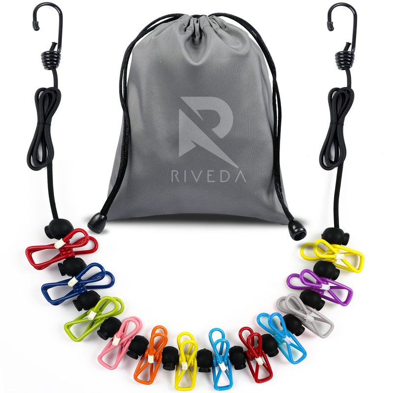 Portable Travel Clothesline with 12 Colorful Clips  Bag Elastic RV  Camping Clothes Line for Indoor Laundry Drying Line  Outdoor Camping Accessories Elastic