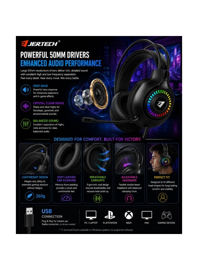 جيرتك سماعة الألعاب HG01 SCOUT USB RGB – صوت محيطي 7.1، مكبرات صوت 50 مم، تصميم خفيف الوزن - Image 4