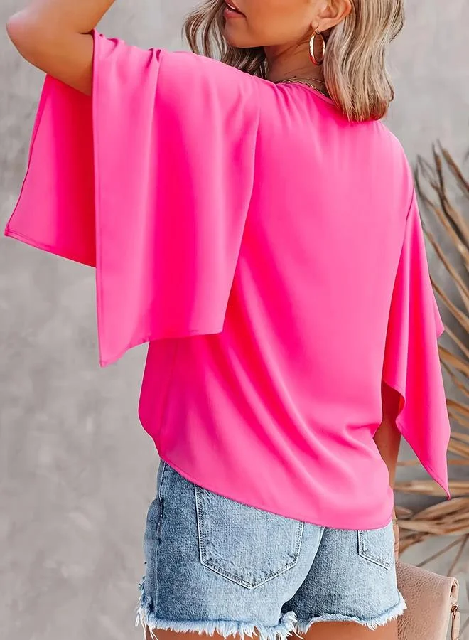Take Two Pink V-Neck Short Sleeve Blouse