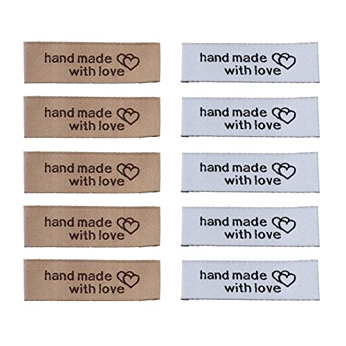 Wenplus 100 Pcs Clothing Labels Woven Sewing Labels Handmade with Love Labels Fabric Labels Embroidered On Label for ​Clothing Garment Crochet Sewing Decoration, 2 Color - Image 1