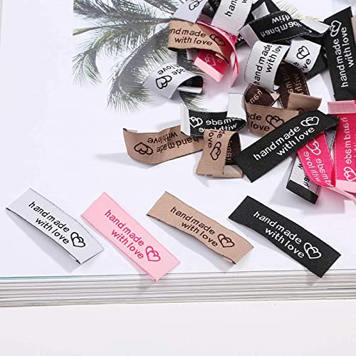 Wenplus 100 Pcs Clothing Labels Woven Sewing Labels Handmade with Love Labels Fabric Labels Embroidered On Label for ​Clothing Garment Crochet Sewing Decoration, 2 Color - Image 4