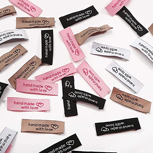 Wenplus 100 Pcs Clothing Labels Woven Sewing Labels Handmade with Love Labels Fabric Labels Embroidered On Label for ​Clothing Garment Crochet Sewing Decoration, 2 Color - Image 3