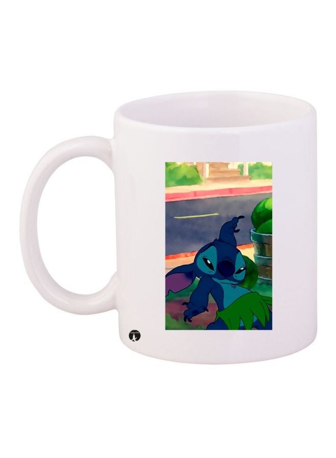Cartoon Printed Coffee Mug White/Blue/Green 11ounce