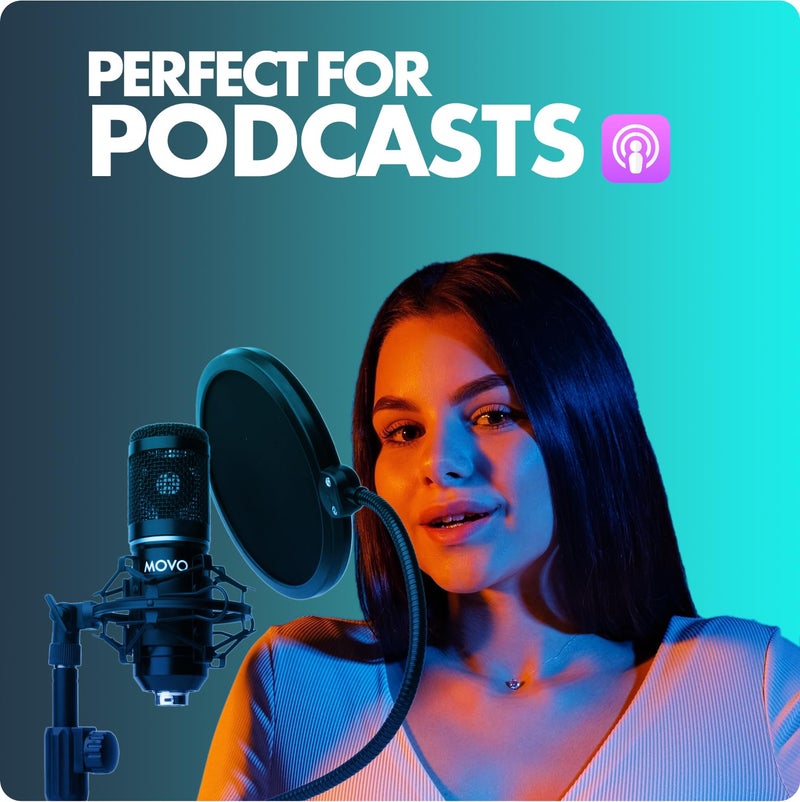 Movo PodPak2T 2-Pack Universal XLR Condenser Microphone Podcasting Equipment Bundle for 2 - Includes 2 Cardioid Mics, Desktop Stands, Shock Mounts, Pop Filters and Cables - Podcast and YouTube Kit - Image 3