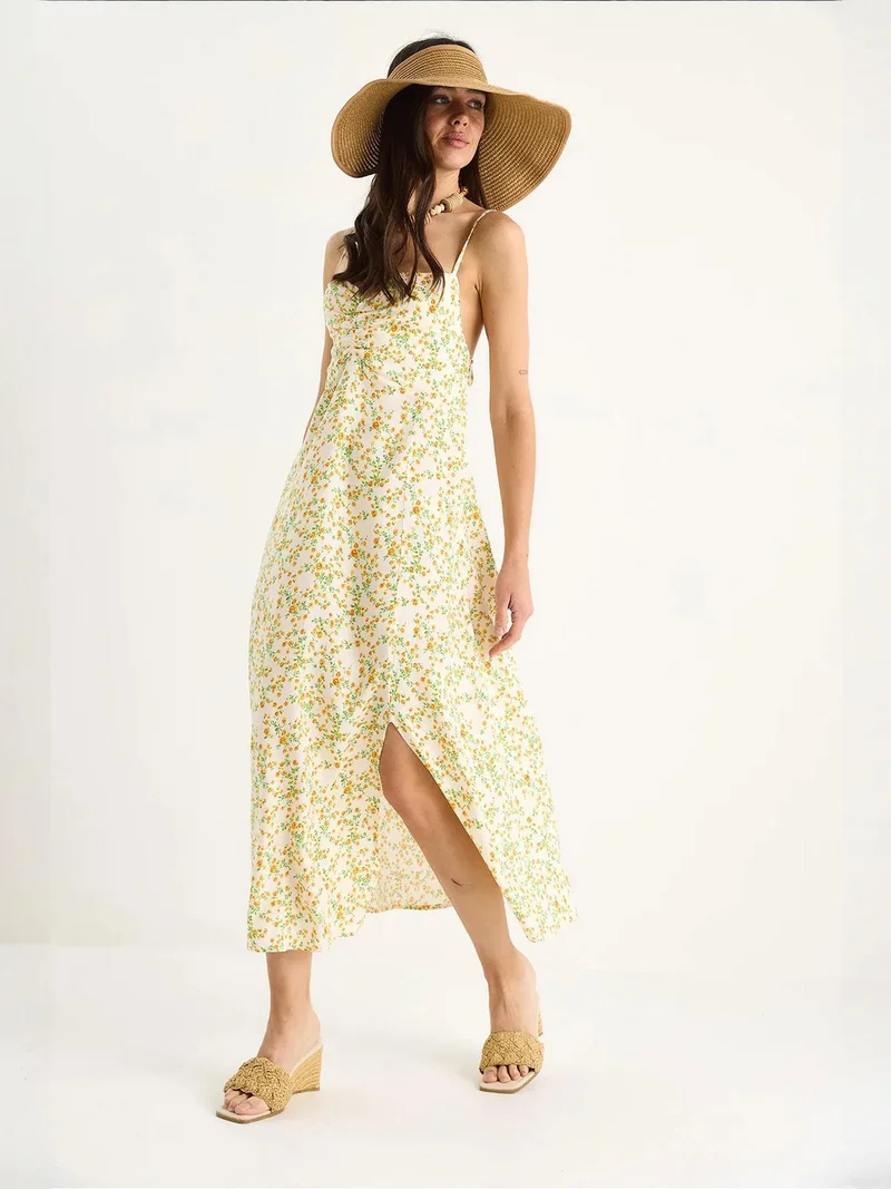 Bianco Lucci Multicolor LUCCI Flowering Midi Dress with Slit for Women | Best Price UAE