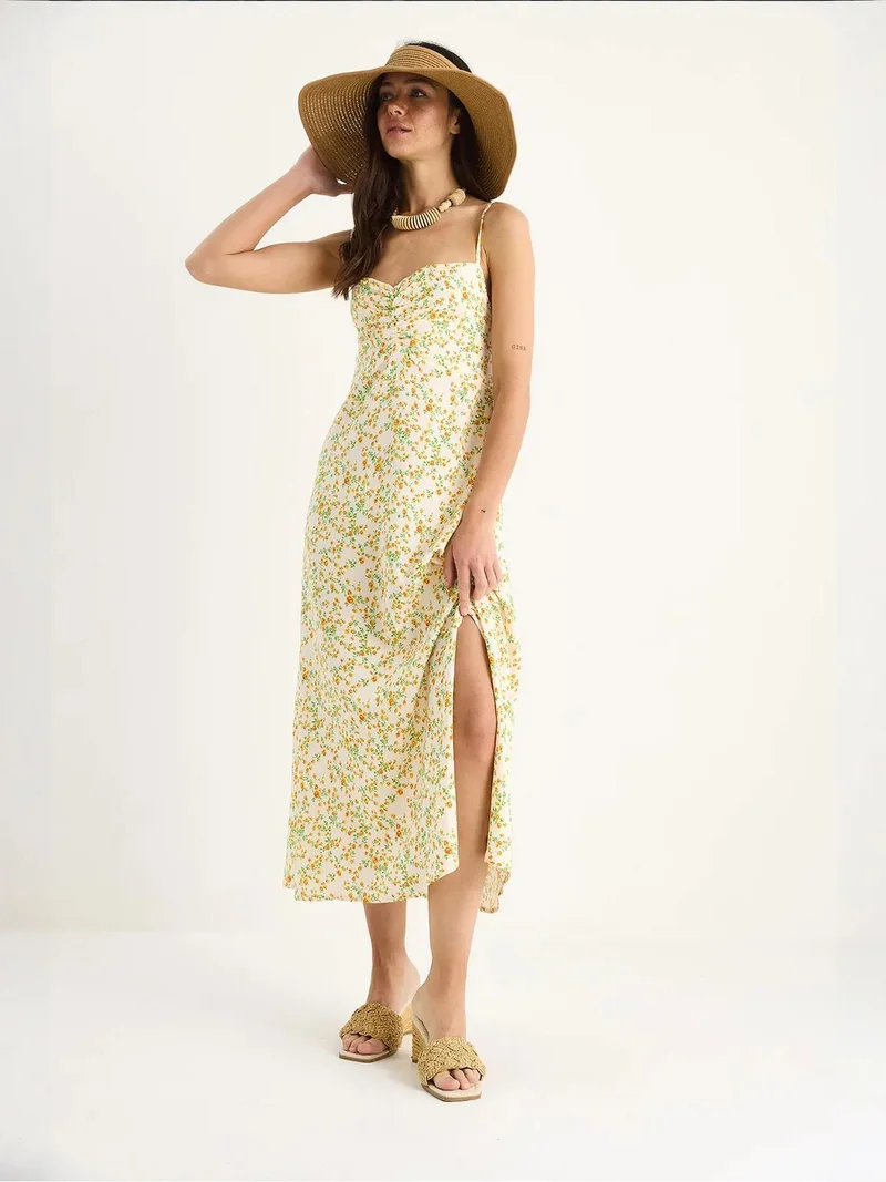 Bianco Lucci Multicolor LUCCI Flowering Midi Dress with Slit for Women | Best Price UAE