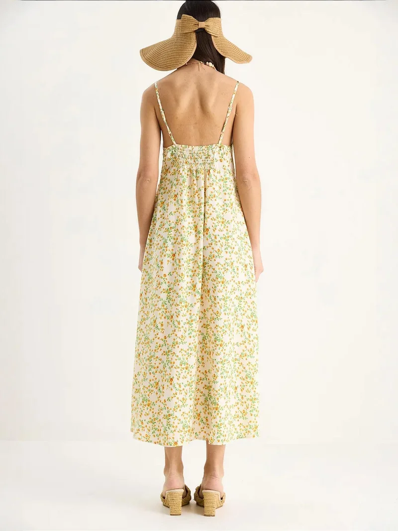 Bianco Lucci Multicolor LUCCI Flowering Midi Dress with Slit for Women | Best Price UAE