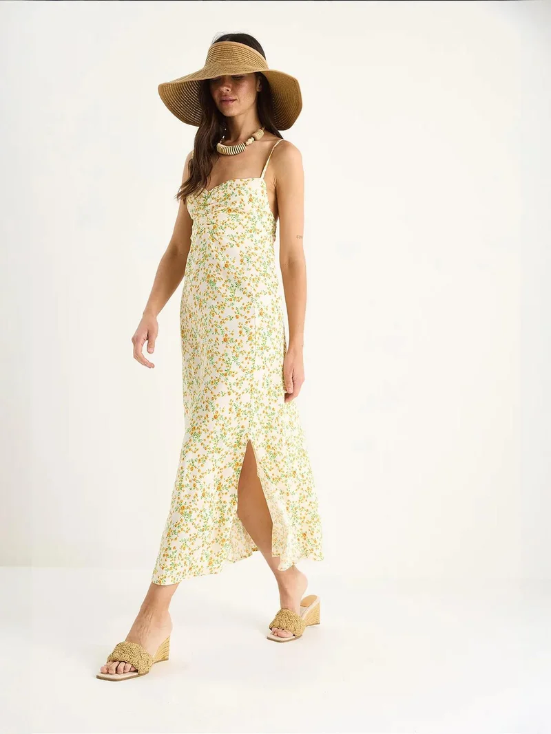 Bianco Lucci Multicolor LUCCI Flowering Midi Dress with Slit for Women | Best Price UAE