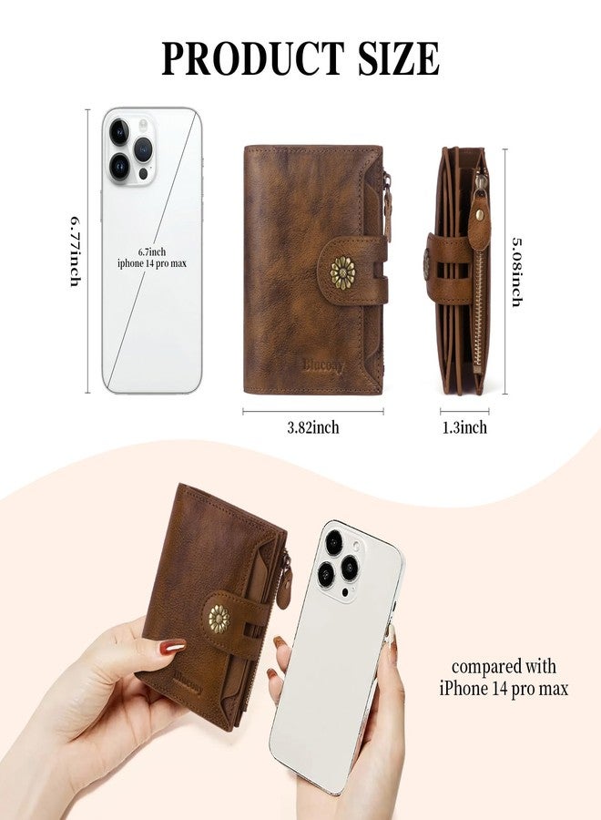Blucoay Wallet Women,Leather Bifold Womens Wallet RFID Blocking Compact Card Holder Small Wallet with Removable ID Window, a3-darkbrown, Retro - Image 4