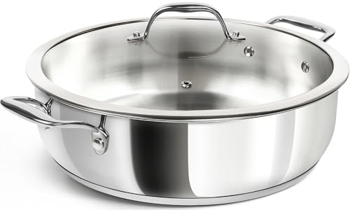 MICHELANGELO 12 Inch Stainless Steel Pan with Lid Large Saute Pan with Lid Deep Frying Pan Dishwasher OvenSafe All Cooktops Compatible 6 Quart - Image 1