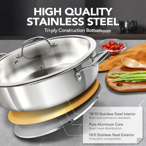 MICHELANGELO 12 Inch Stainless Steel Pan with Lid Large Saute Pan with Lid Deep Frying Pan Dishwasher OvenSafe All Cooktops Compatible 6 Quart - Image 3