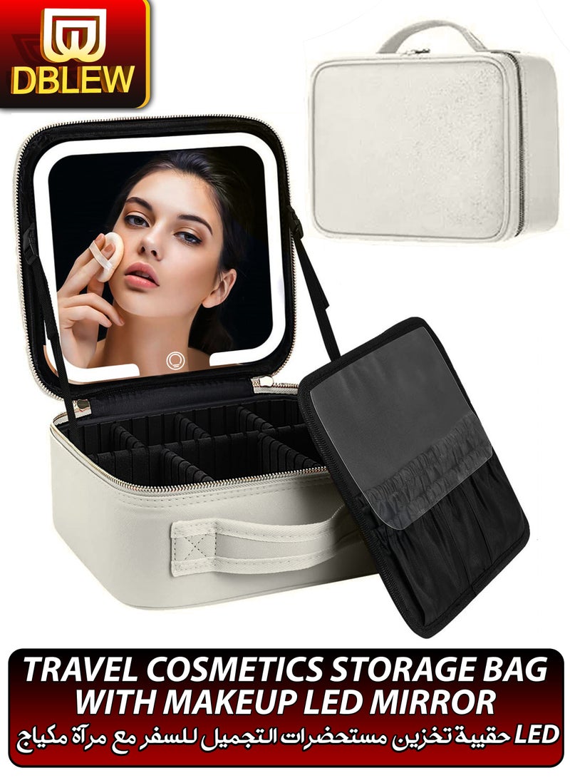 دي بلو حقيبة تخزين مستحضرات التجميل للسفر مع مرآة LED قابلة للفصل والشحن، منظمة لأدوات التجميل والإكسسوارات مع فواصل قابلة للتخصيص وفتحات للفرش، هدية مثالية للسيدات والفتيات - Image 1
