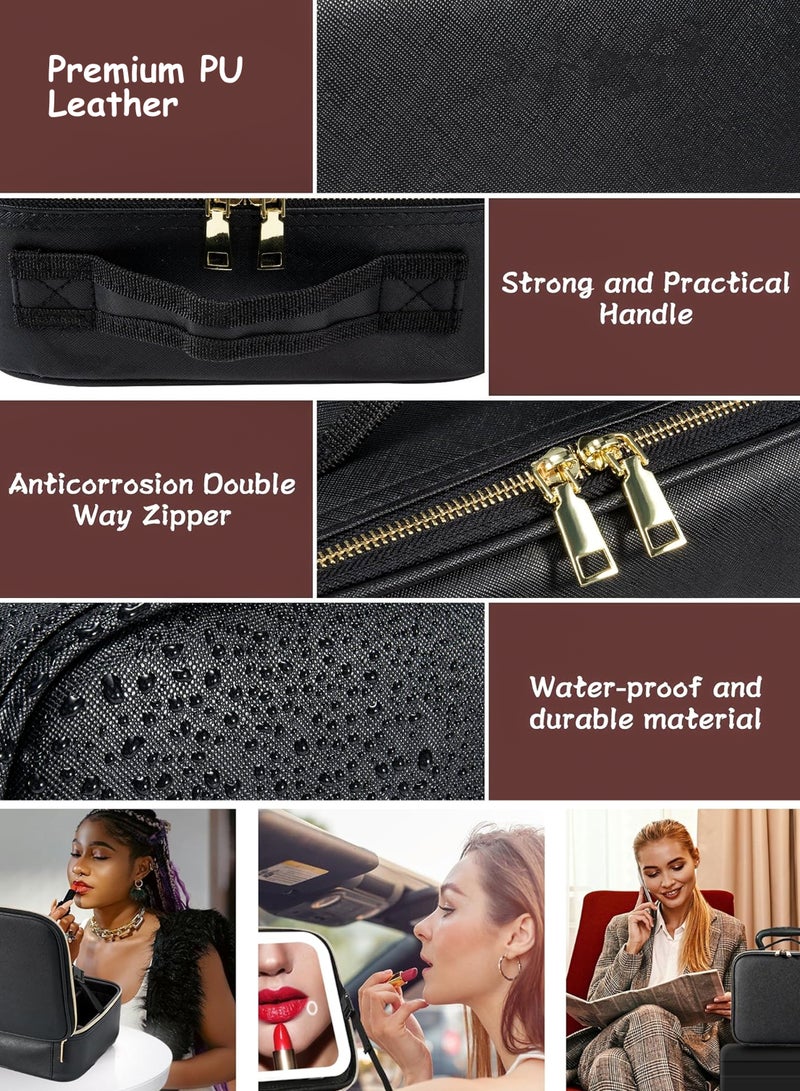 دي بلو حقيبة تخزين مستحضرات التجميل للسفر مع مرآة LED قابلة للفصل والشحن، منظمة لأدوات التجميل والإكسسوارات مع فواصل قابلة للتخصيص وفتحات للفرش، هدية مثالية للسيدات والفتيات - Image 4