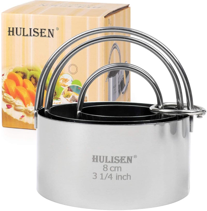 HULISEN مجموعة قواطع البسكويت HULISEN (3 قطع/مجموعة)، قواطع بسكويت دائرية من الفولاذ المقاوم للصدأ مع مقبض، أدوات احترافية لعجن العجين، عبوة هدايا - Image 1