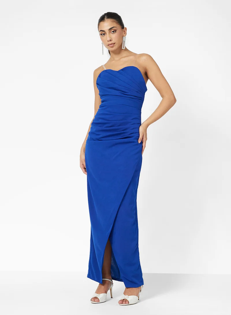 Namshi x Ruched Strapless Gown With Detachable Skirt