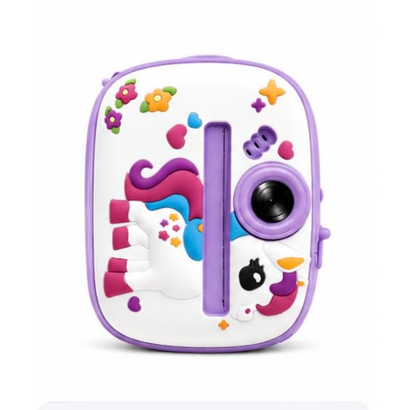 instant print camera for girls: unicorn design, plastic body, pastel pink, instant black white printing, 48MP photo, 1080P HD video, selfie mode, built-in games and music player, birthday gift - Image 1