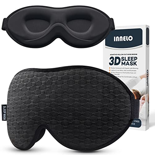 INNELO 3D Contoured Sleep Mask for Side Sleepers 100 Light Blocking Sleeping Mask for Men Women Soft and No Pressure on Eyes Airplane Blindfold Night Eye Cover for Travel Nap Yoga Black