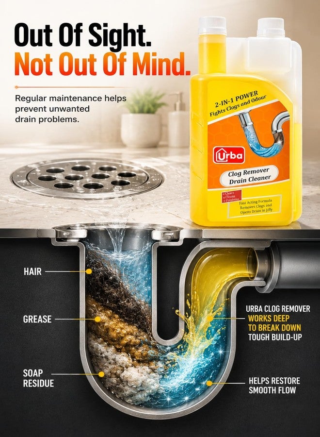 URBA Drain Cleaner & Clog Block Remover 500 ml, Cleaner for Shower or Sink Drains, Unclogs and Removes Hair, Soap Scum, Blockages, for regular use in drains, grease-traps, gullies & pipework - Image 2