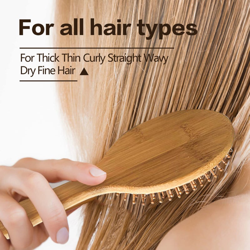 MoyRetty Bamboo Hair Brush Comb Set - Natural Wooden Hairbrush Paddle Detangling for Thick Thin Curly Straight Wavy Dry Fine Hair, Men Women and Kids, Static-Free(4 Pcs) Yellow - Image 5