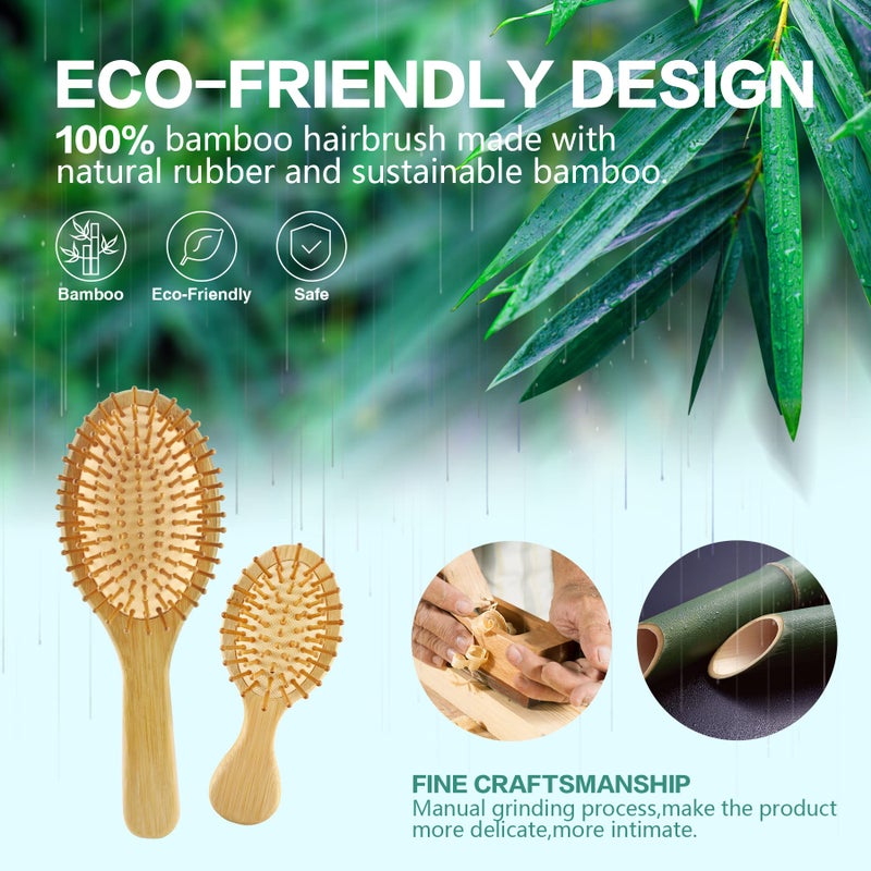 MoyRetty Bamboo Hair Brush Comb Set - Natural Wooden Hairbrush Paddle Detangling for Thick Thin Curly Straight Wavy Dry Fine Hair, Men Women and Kids, Static-Free(4 Pcs) Yellow - Image 2