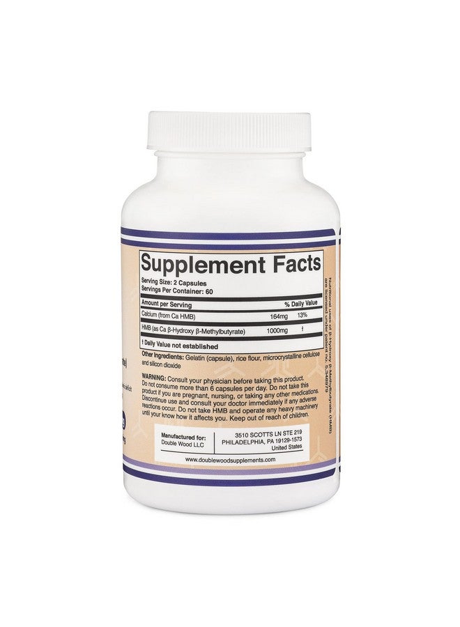 Double Wood Supplements HMB Supplement, Third Party Tested, Non-GMO, Gluten Free, 120 Capsules, 1000mg per Serving, 500mg per Capsule - Image 2