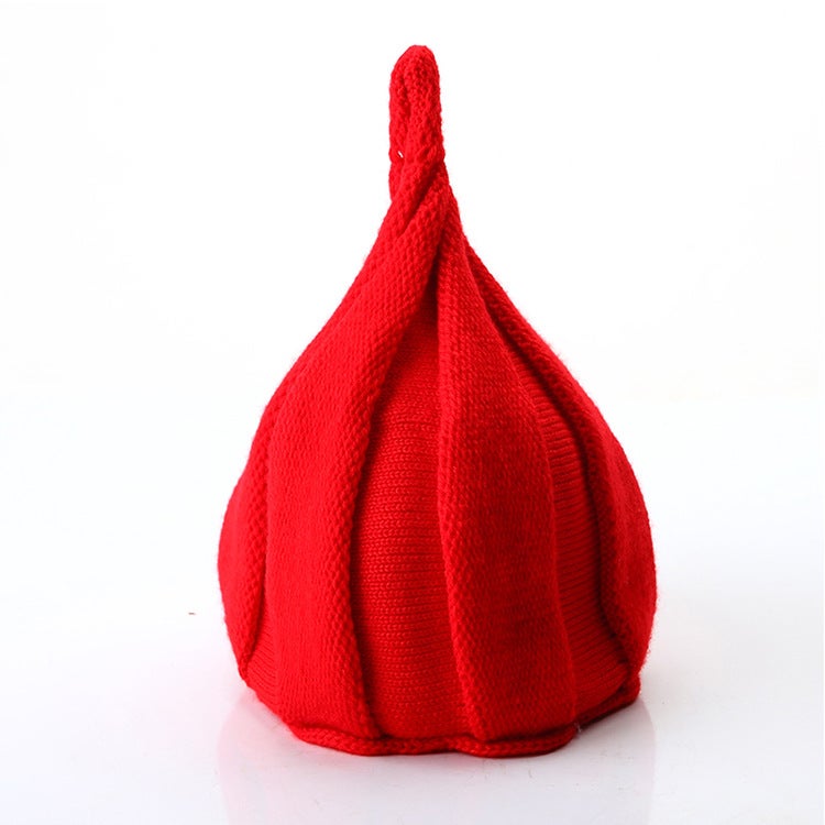 Cute Flower Knit Baby Cap with Twisted Top Red