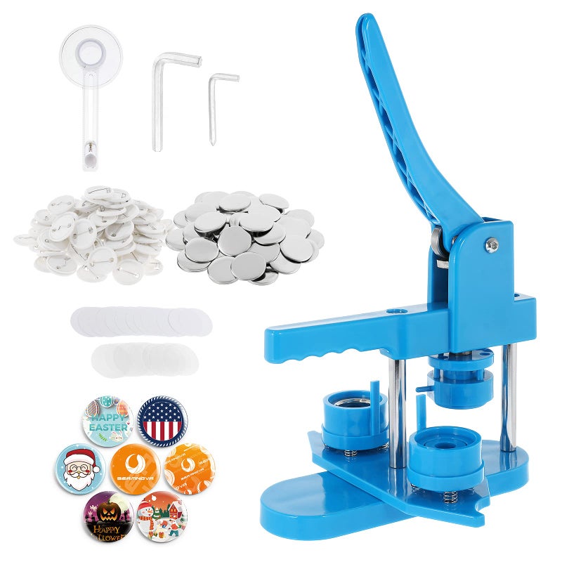 BEAMNOVA BEAMNOVA 32mm  126 in About 114 Inch Button Maker Machine Round Pin Maker Kit Rotary Style with 200 Button Parts Supplies Blue 