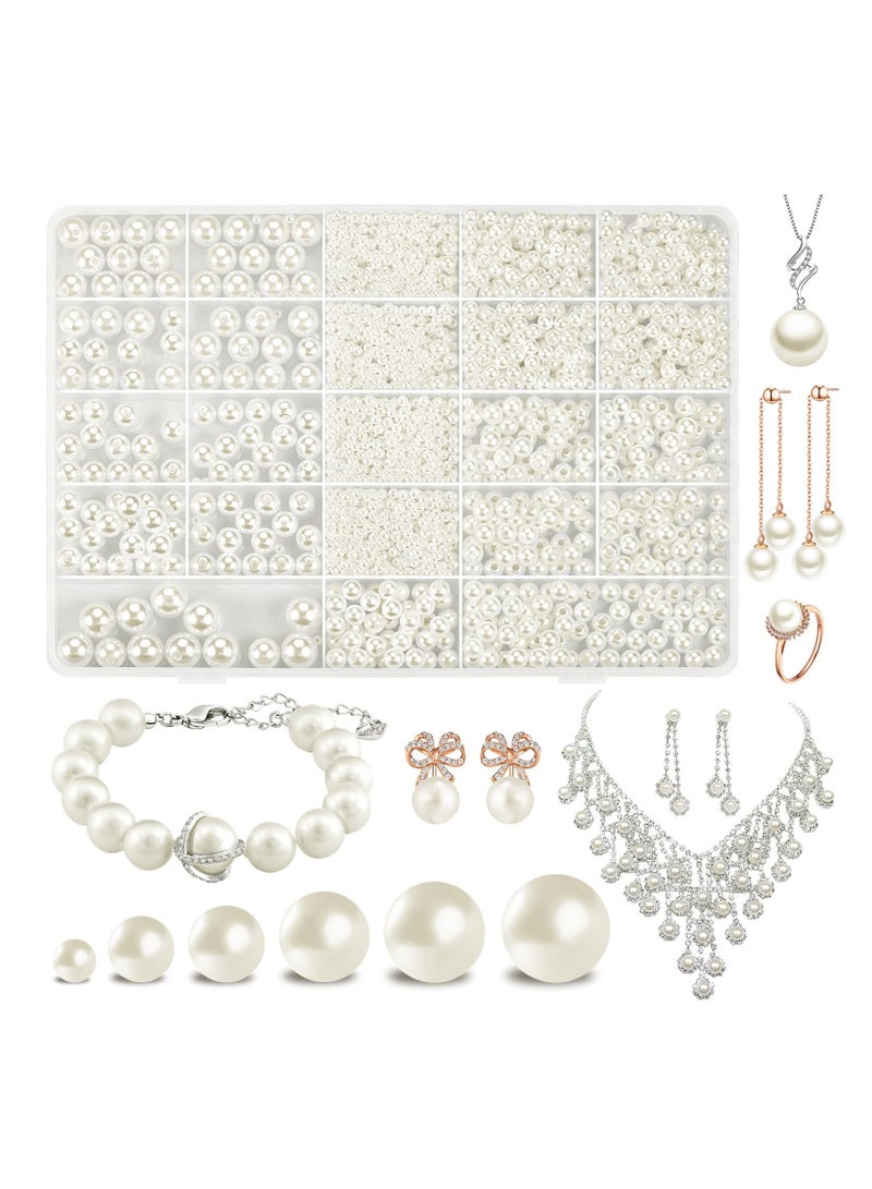 Excefore Pearl Beads for Jewelry Making, 2220 Pcs 6 Size Pearl Beads 4mm 6mm 8mm 10mm 12mm 14mm White Perforated Pearl Beads for Crafts Brush Holder Vase Filler and Wedding Decoration - Image 1